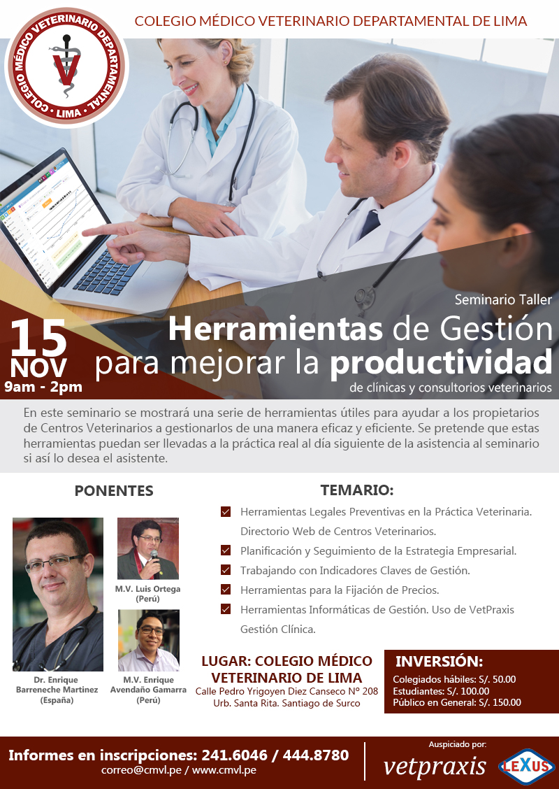 Seminario Taller Herramientas de Gestión  para mejorar la productividad de clínicas y consultorios veterinarios